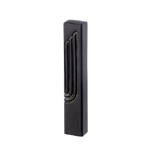 Picture of Polyresin Rectangle Mezuzah Case Engraved Shin Gold Accent Black 12cm